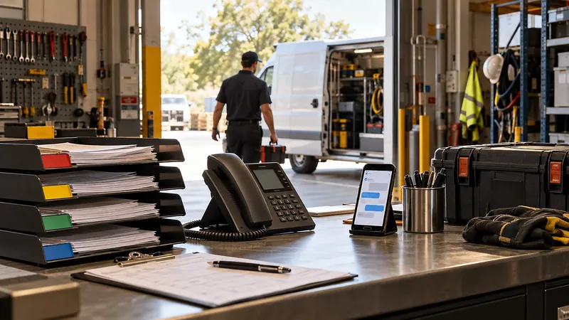 Service requests and communication devices at a field-service dispatch depot