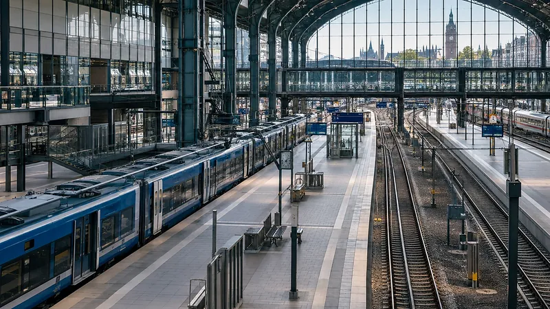 Regional trains and rail infrastructure in a European station